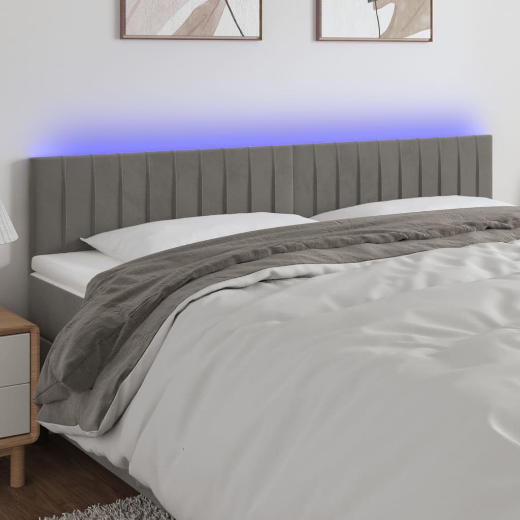 Cabecero con LED de terciopelo gris claro 160x5x78/88 cm eso9596