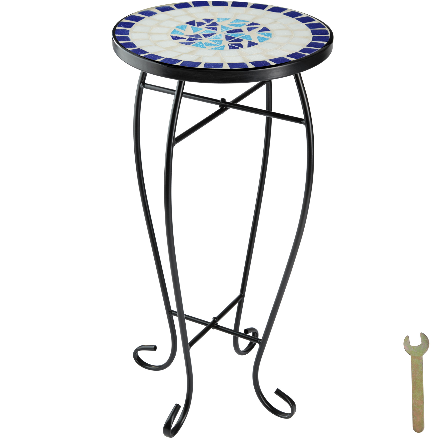 Mesa plegable de balcón, mosaico, 30 x 30 x 61,5 cm, blanco/azul