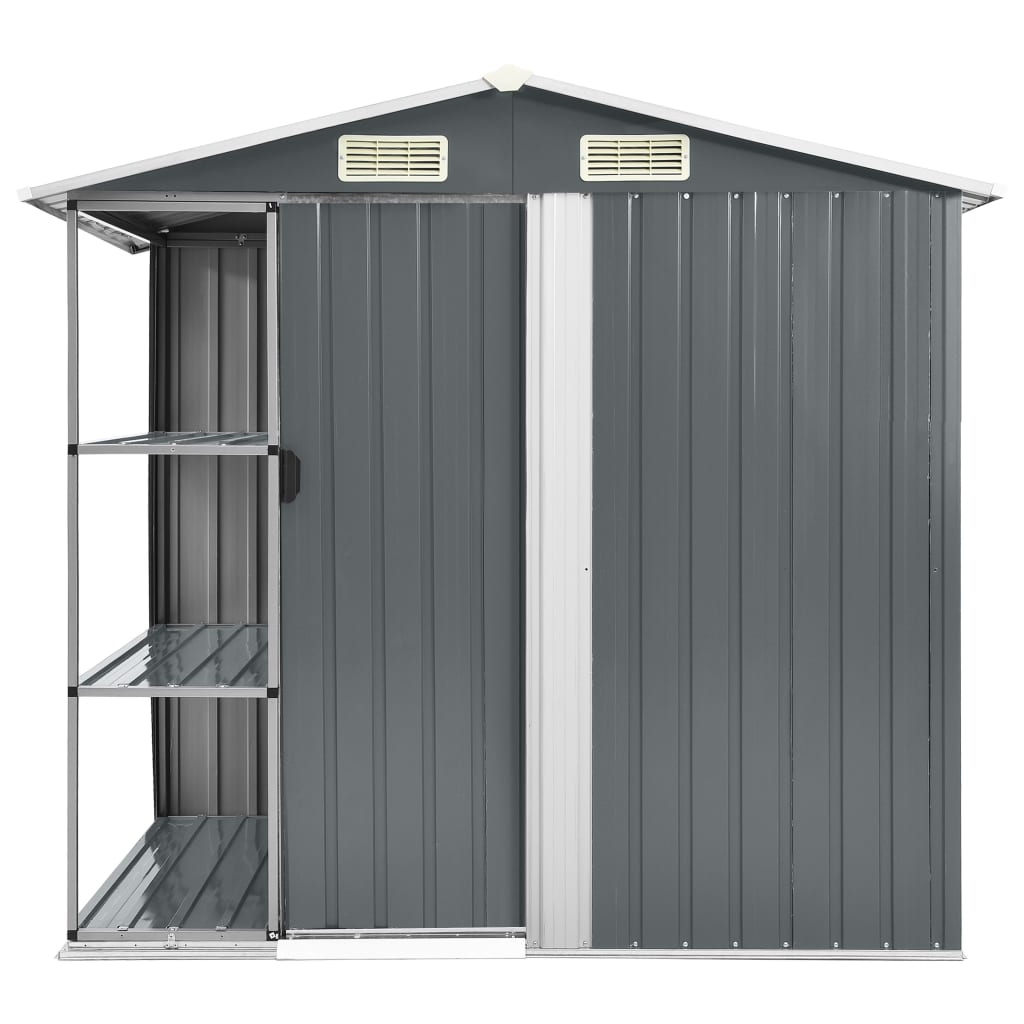 vidaXL cobertizo de jardín con estantería hierro gris 205x130x183 cm