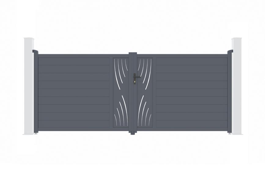 Puerta batiente regulable ancho 4m veleta h.160cm aluminio gris