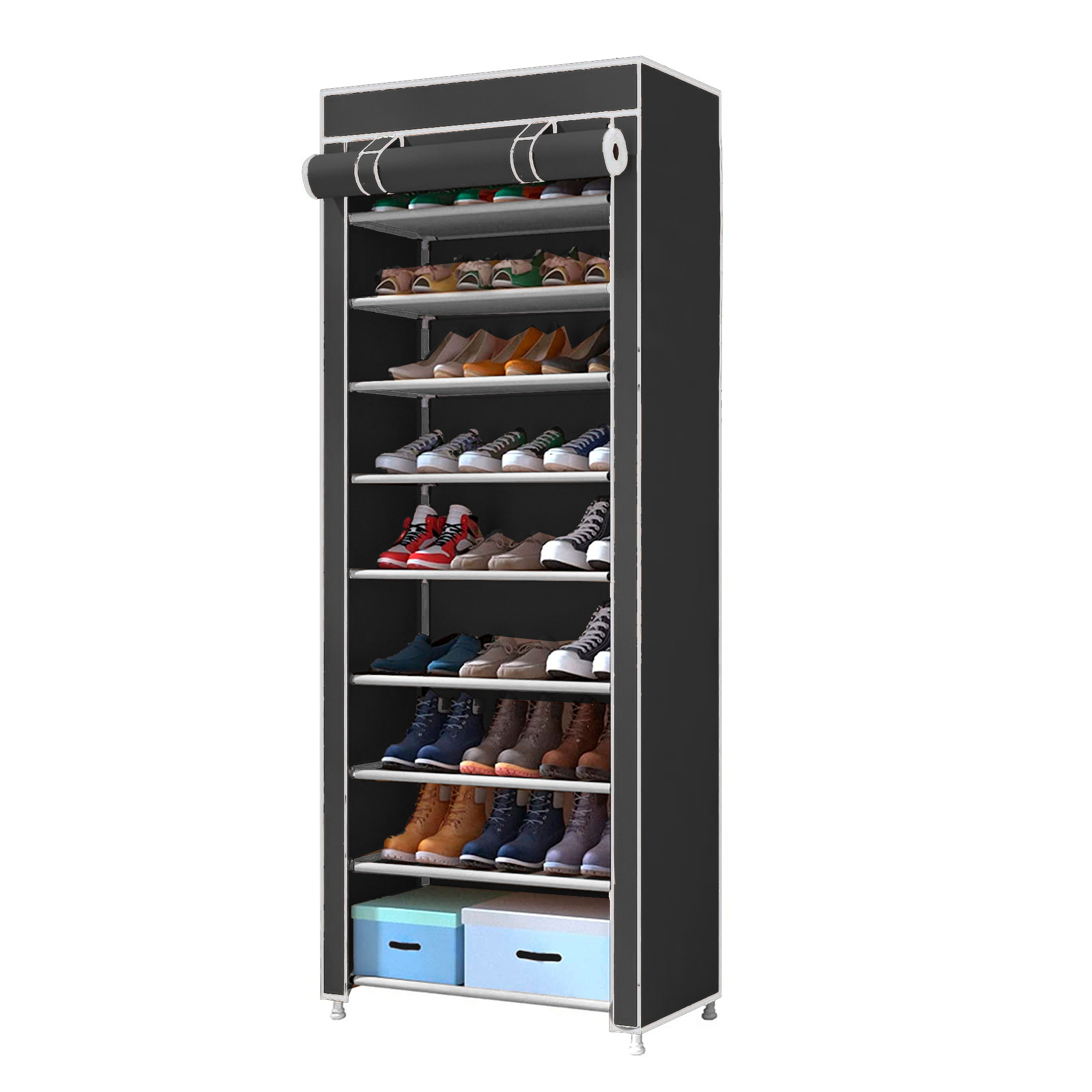 Armario zapatero tela con puerta nyana home 160x60x30cm negro