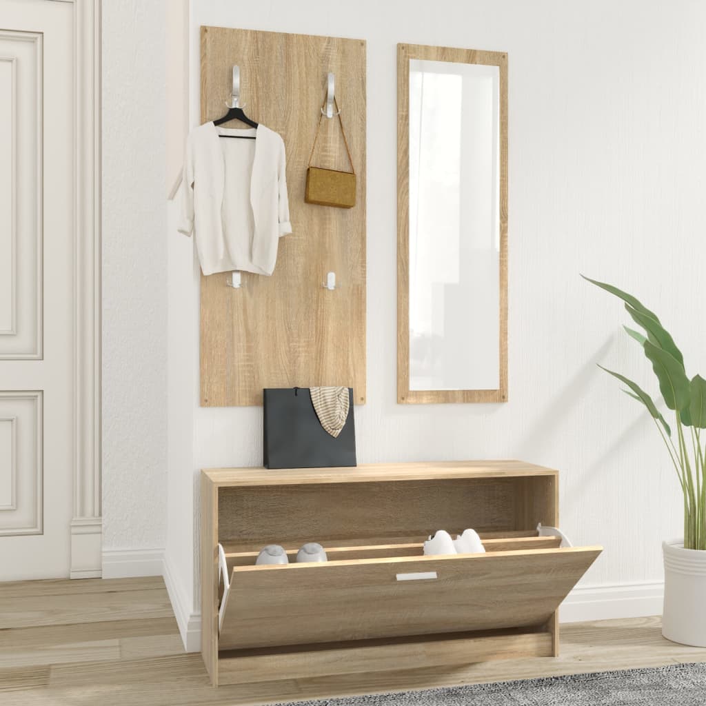 Set de mueble zapatero 3 en 1 madera contrachapada roble sonoma