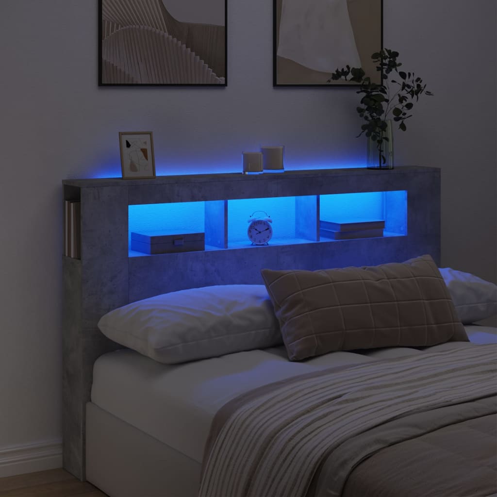 Cabecero LED madera ingeniería gris hormigón 160x18,5x103,5 cm eso2889