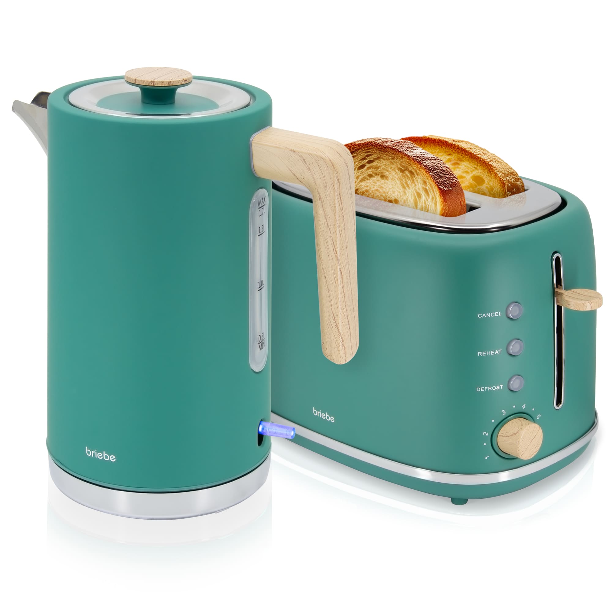 Nordic set tostadora pan +hervidor 1.7 l briebe skt1167gre verde 2200w