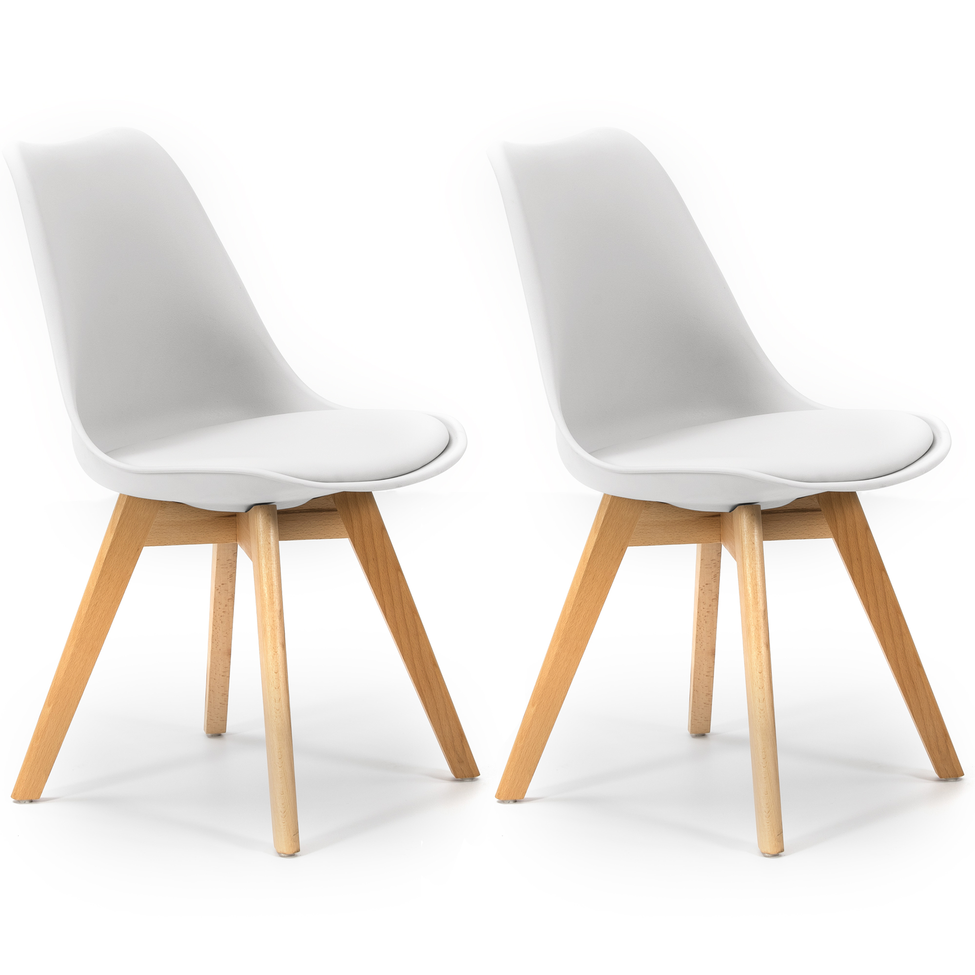 Pack 2 sillas klara blanco, pata madera y asiento acolchado