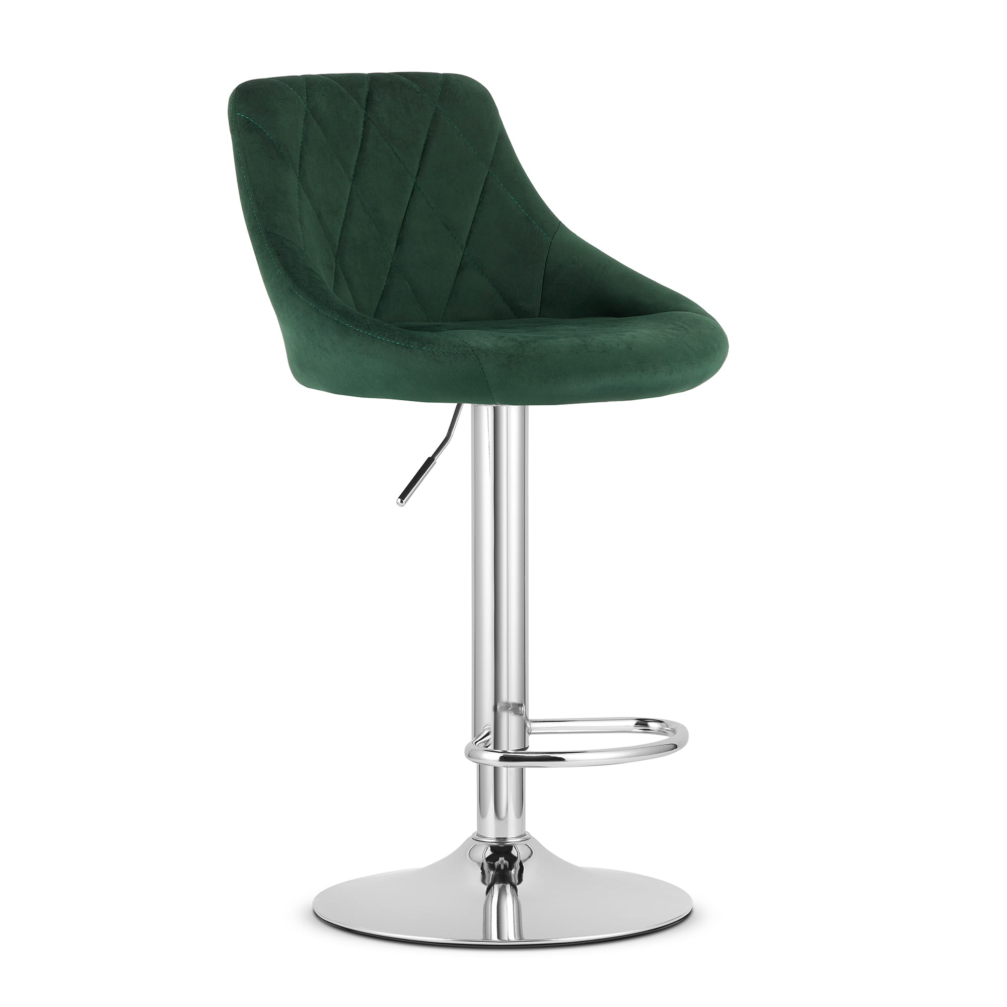 Taburete giratorio valora daka, color verde terciopelo, base cromada