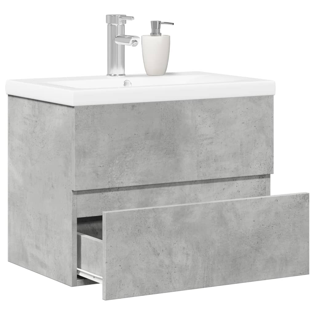 Juego de 2 piezas. Muebles de baño de madera con acabado en cemento gris