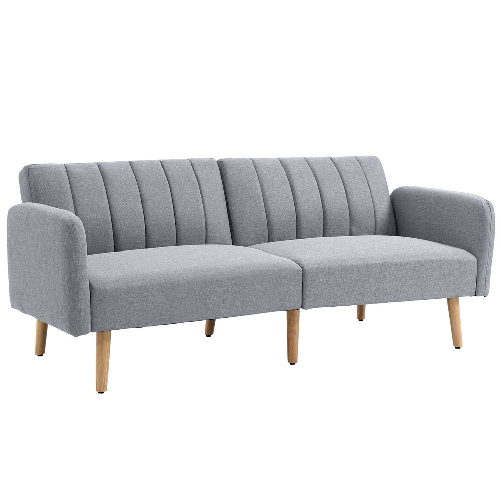 Sofá cama 2 plaza poliéster, espuma, madera de caucho color gris