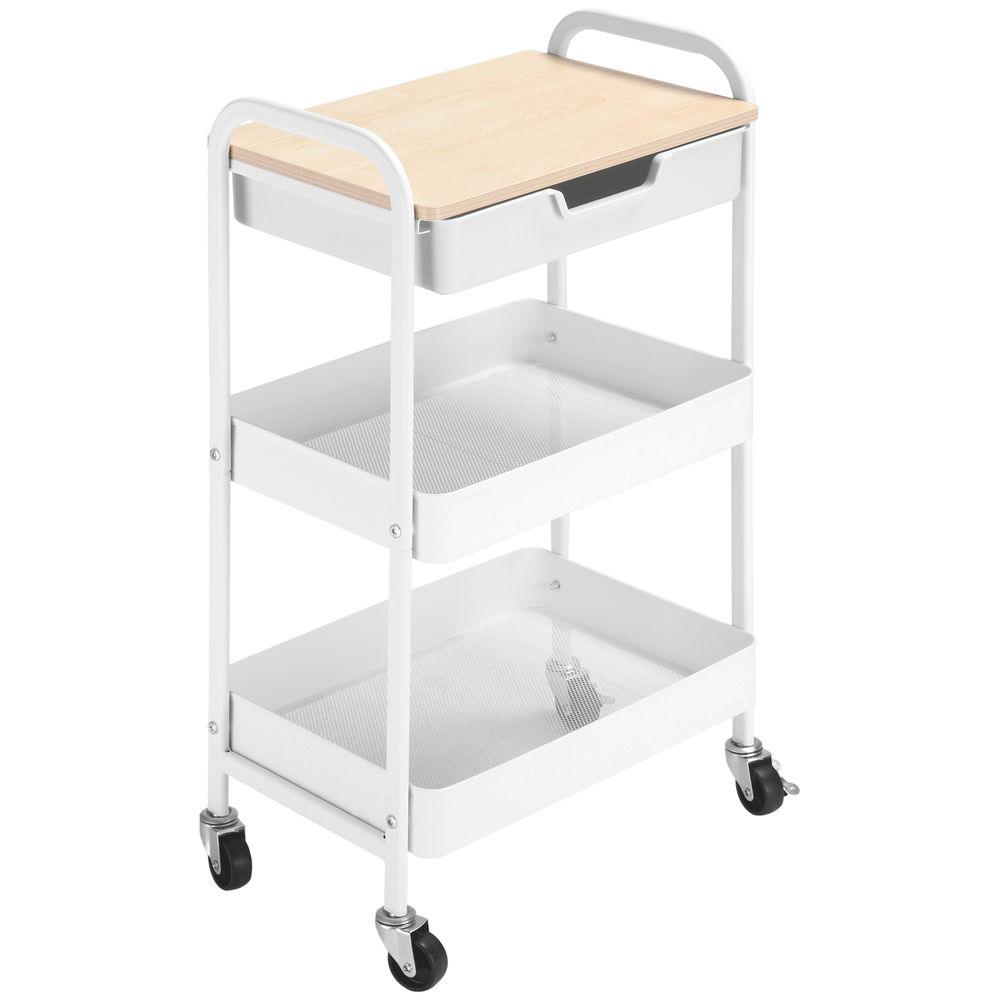 Carrito de cocina 43.9x30.5x75.6 cm acero, pp, mdf color blanco Homcom