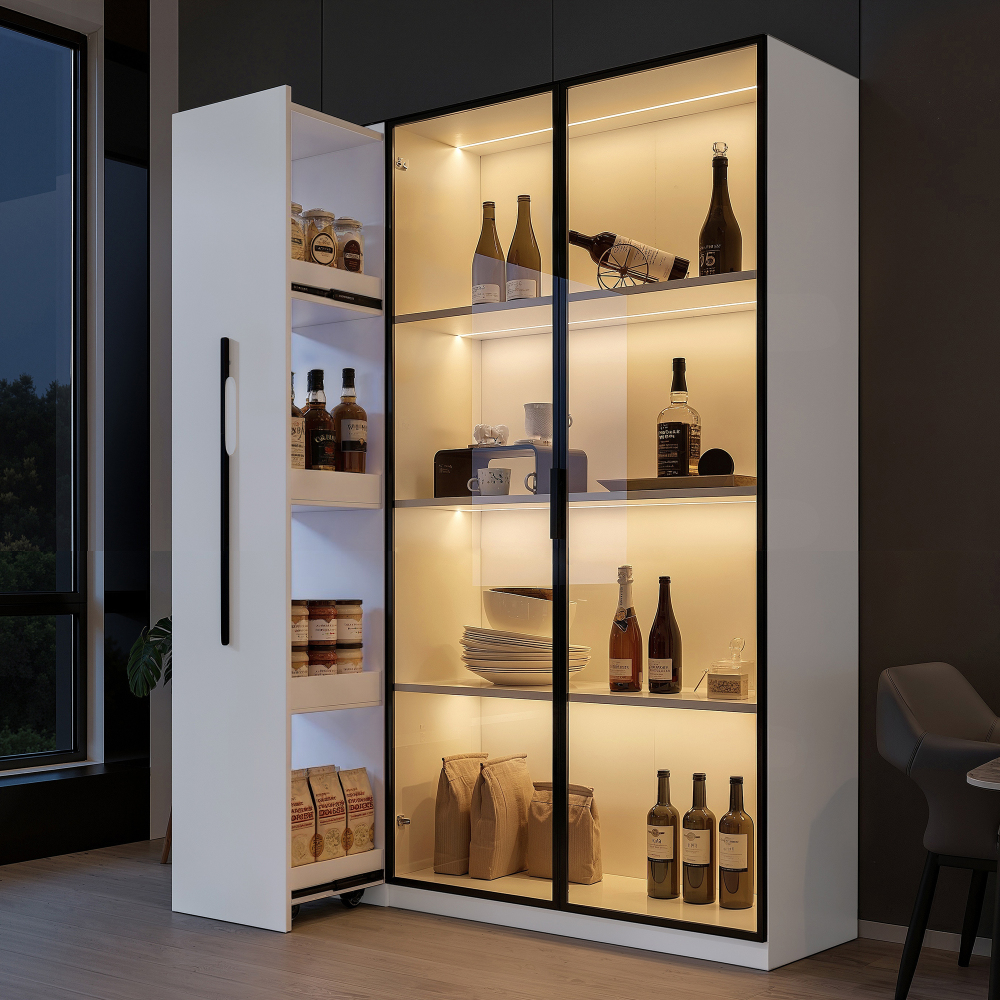 Vitrina 110,5x35x160cm con LED estante extraíble lateral mdf - blanco