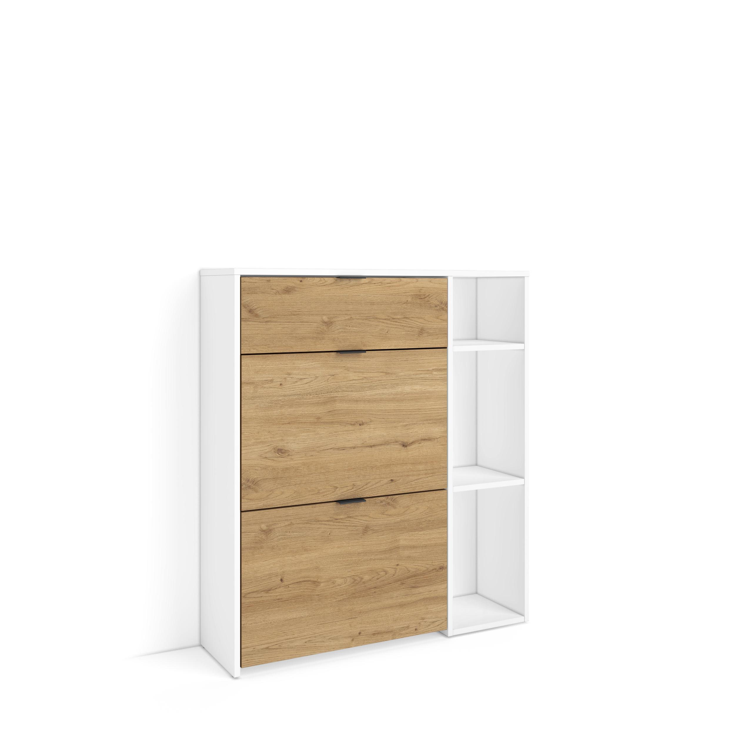 Zapatero, 90x102x27cm, blanco y roble