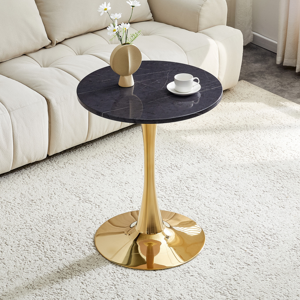 Mesa auxiliar redonda para salón comedor mdf negro y dorado 72x60x60cm