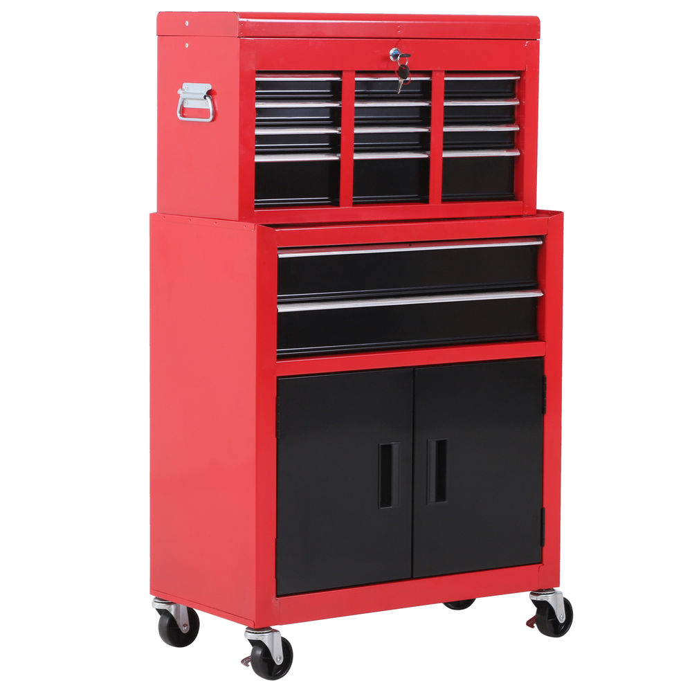 Carro de herramienta 61.6x33x108 cm metal color rojo Homcom