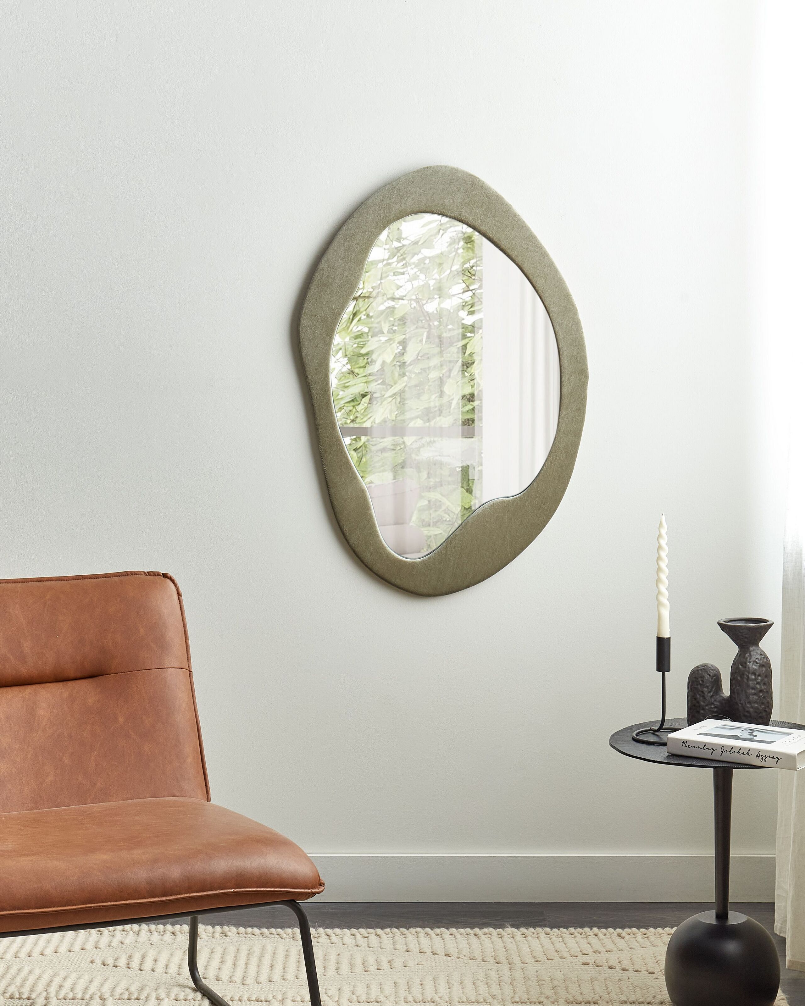 Espejo de pared lenax 59 cm 90 cm terciopelo verde oliva