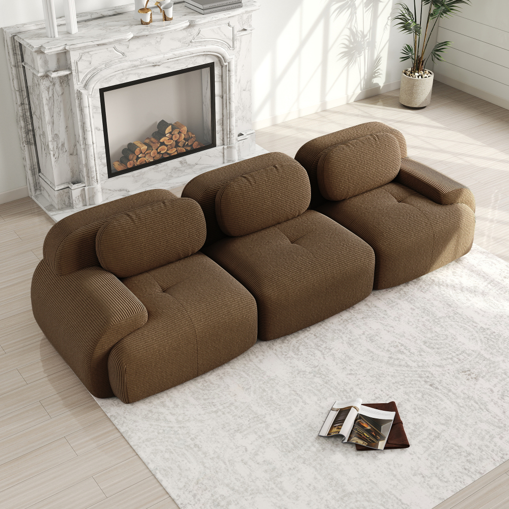 Sofá modular en l pana marrón 3 plazas antideslizante