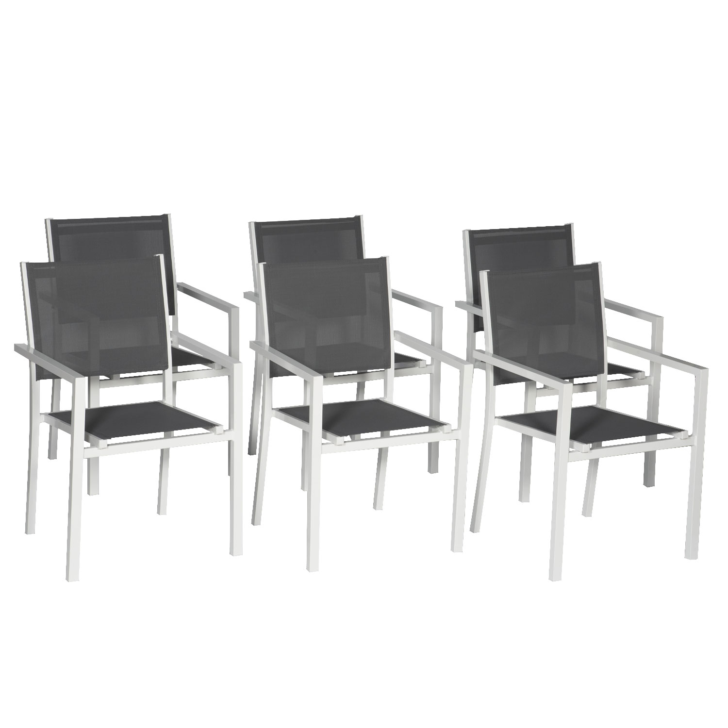 Juego de 6 sillas de aluminio blanco textileno gris