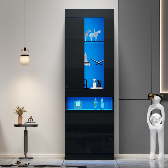 Vitrina con LED usb 2 puertas negro 180x50x40cm