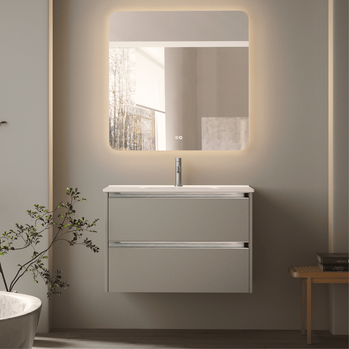 Mueble de baño suspendido |lavabo |2 cajones | 80 cm moka tir. Cromo