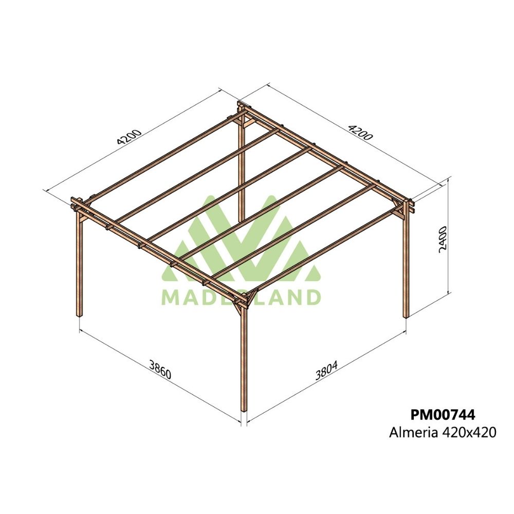 Pérgola de madera maciza - almeria 420x420cm (maderland)