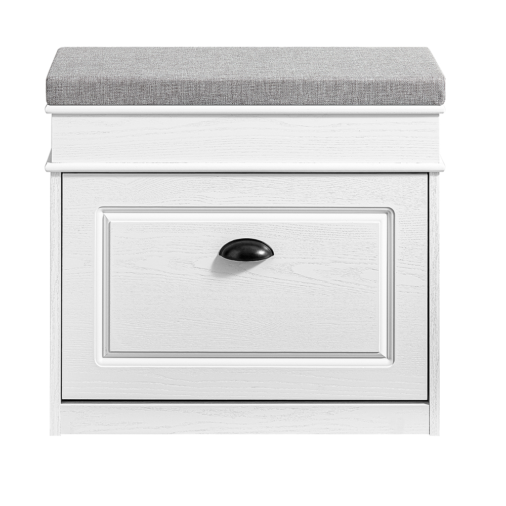 Banco zapatero con cajón de almacenaje compacto en madera blanca