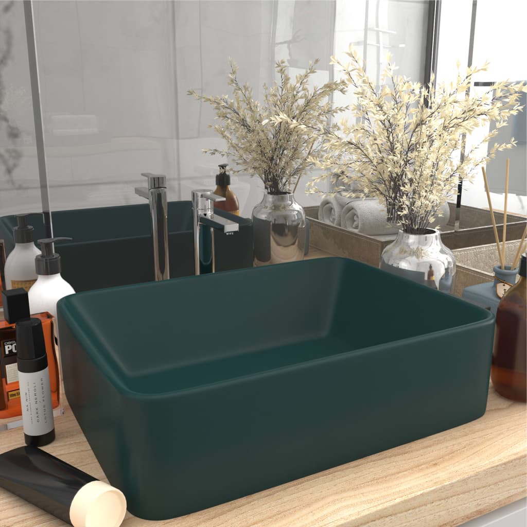 Lavabo de lujo cerámica verde oscuro mate 41x30x12 cm es5995