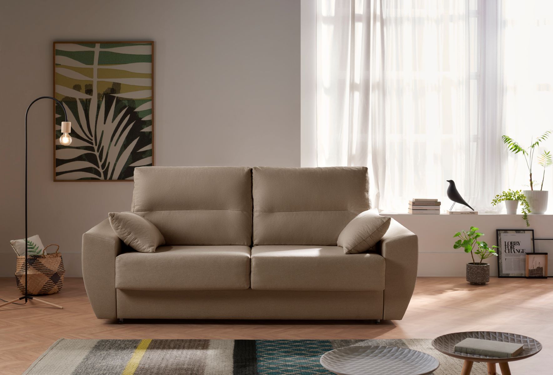 Sofa cama italiano monaco 3 plazas tostado