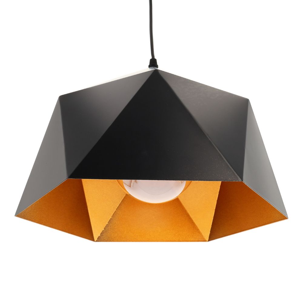 Lámpara diámetro 37,5cm con interior dorado. E27. Color negro