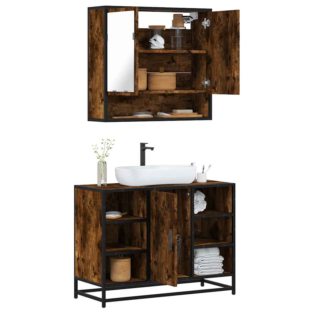 Set de muebles baño 2 pzas madera contrachapada roble ahumado esb7672