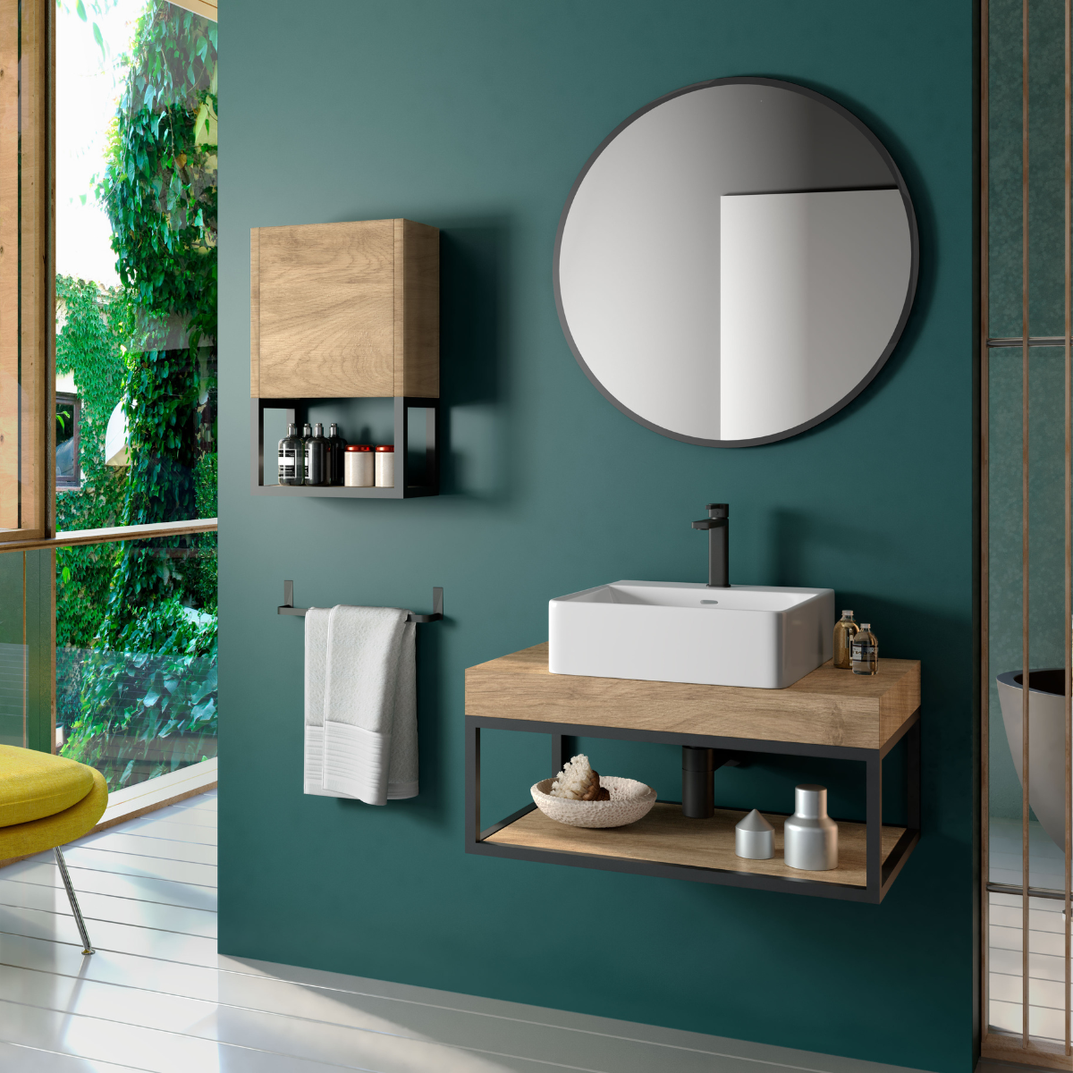 Mueble baño suspendido encimera | 70cm | incluye estante inferior