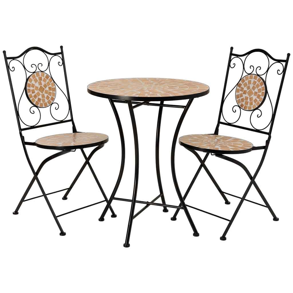 Conjunto mesa y 2 sillas de mosaico y forja negro,