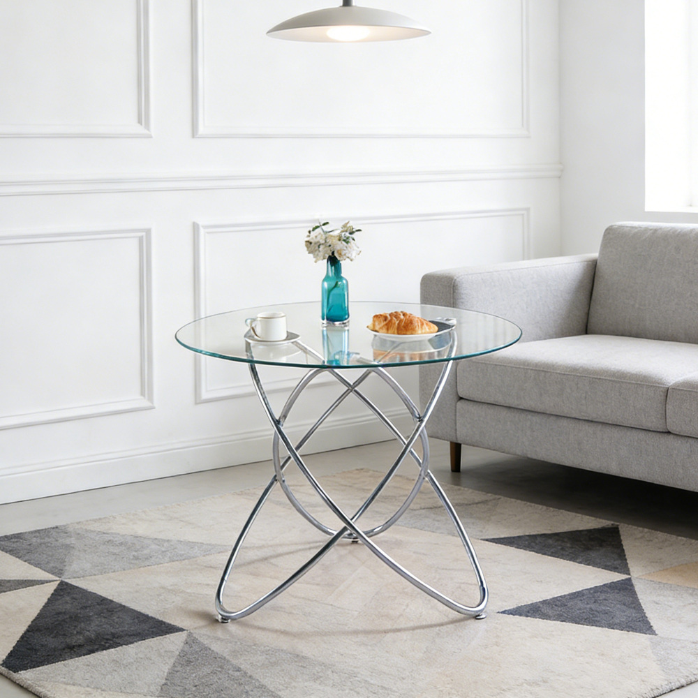Mesa de comedor para cocina y salón cristal y metal cromado