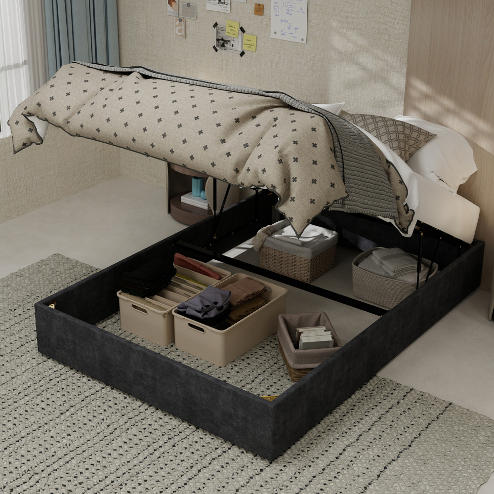 Cama tapizada 140x200 cm con somier de lamas tela – color gris