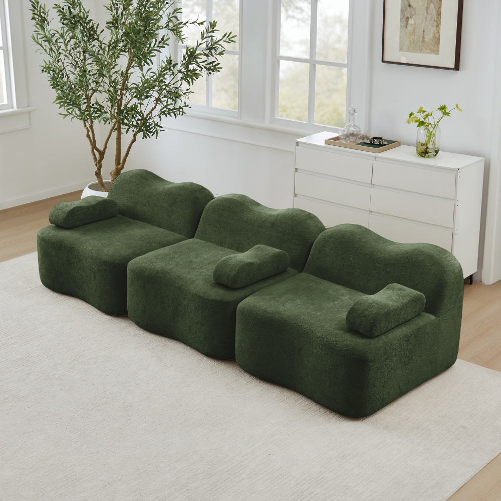 Sofá modular 3 plazas terciopelo verde asiento profundo reposabrazos