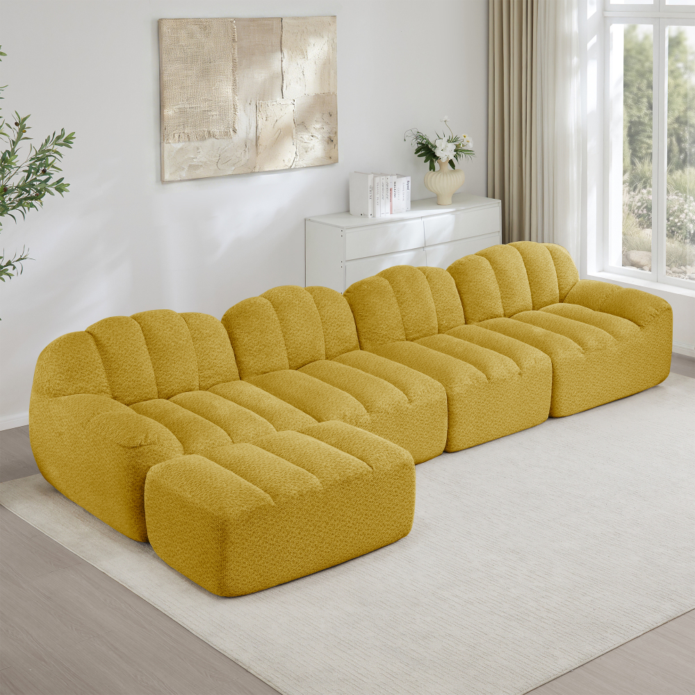 Sofá modular en l amarillo 4 plazas granulado otomana profundo