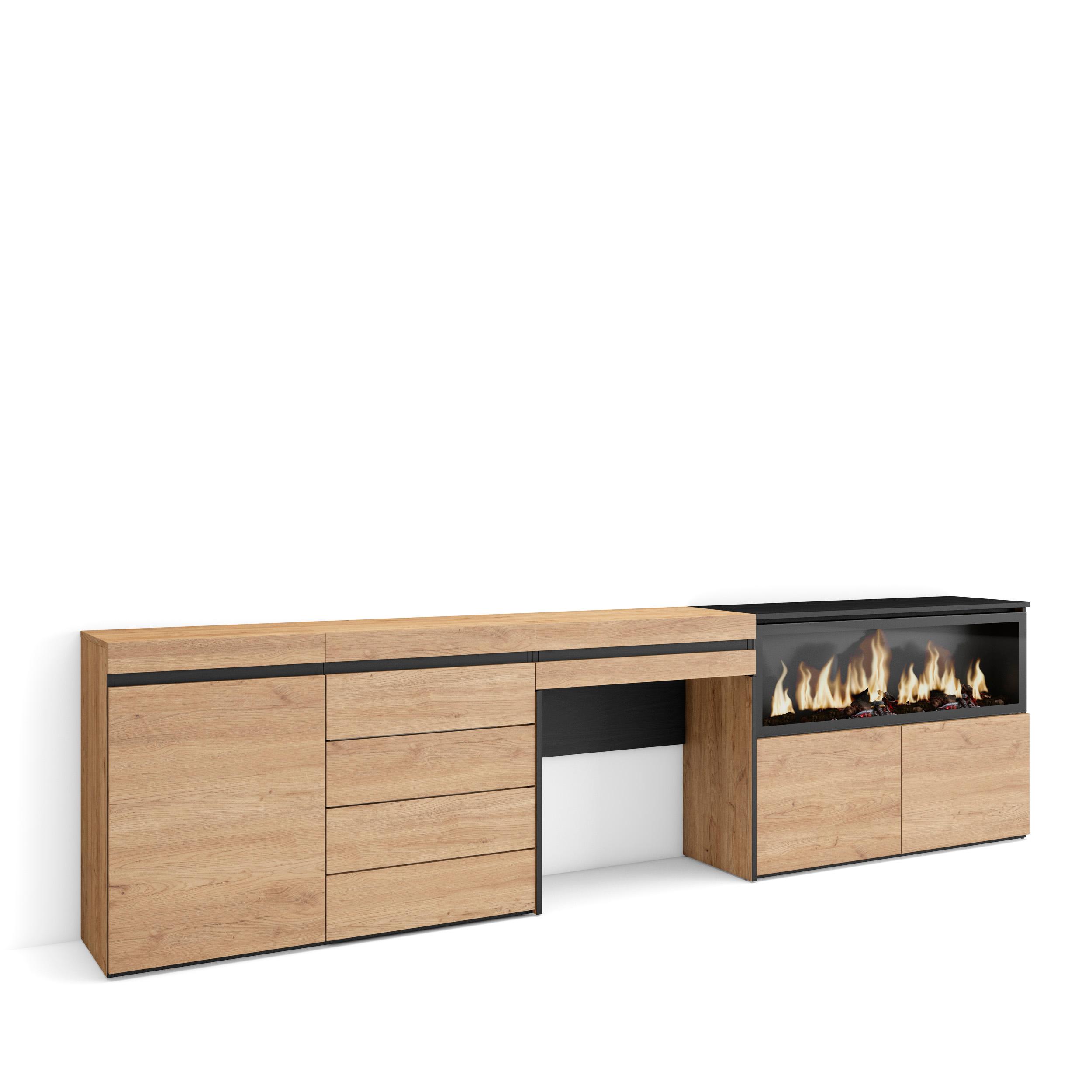 Tocador, 284x35x75cm, chimenea eléctrica xxl, cómoda, cajonera rf3482