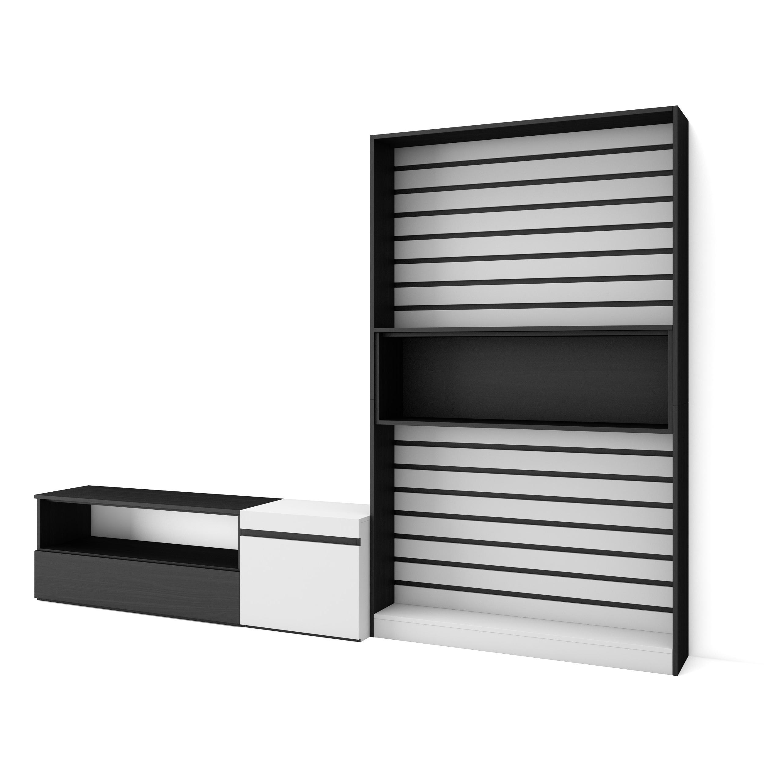 Muebles de salón para tv, 260x35x186cm, blanco y negro rf2543