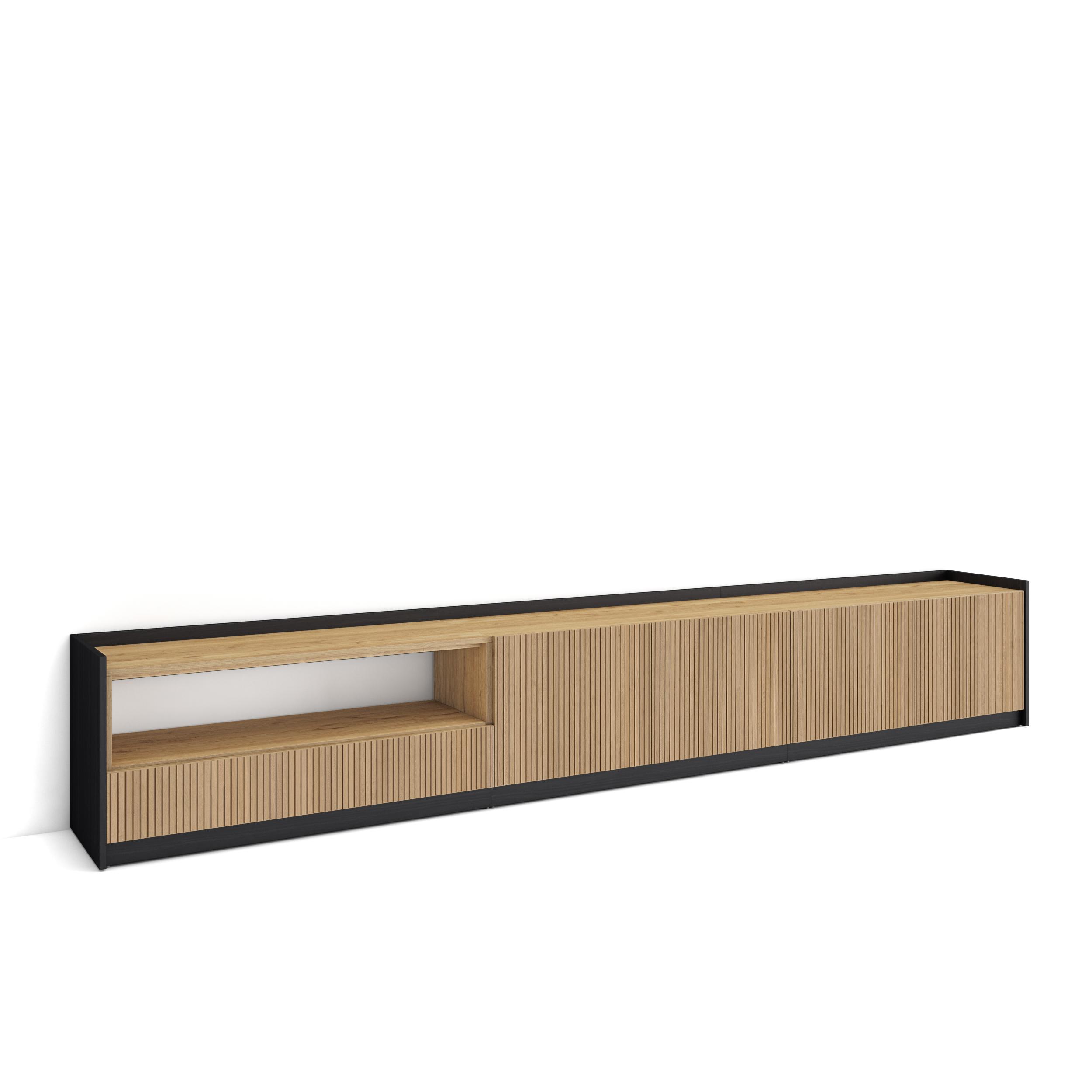 Mueble tv, televisión, 310x50x37 cm, roble y negro