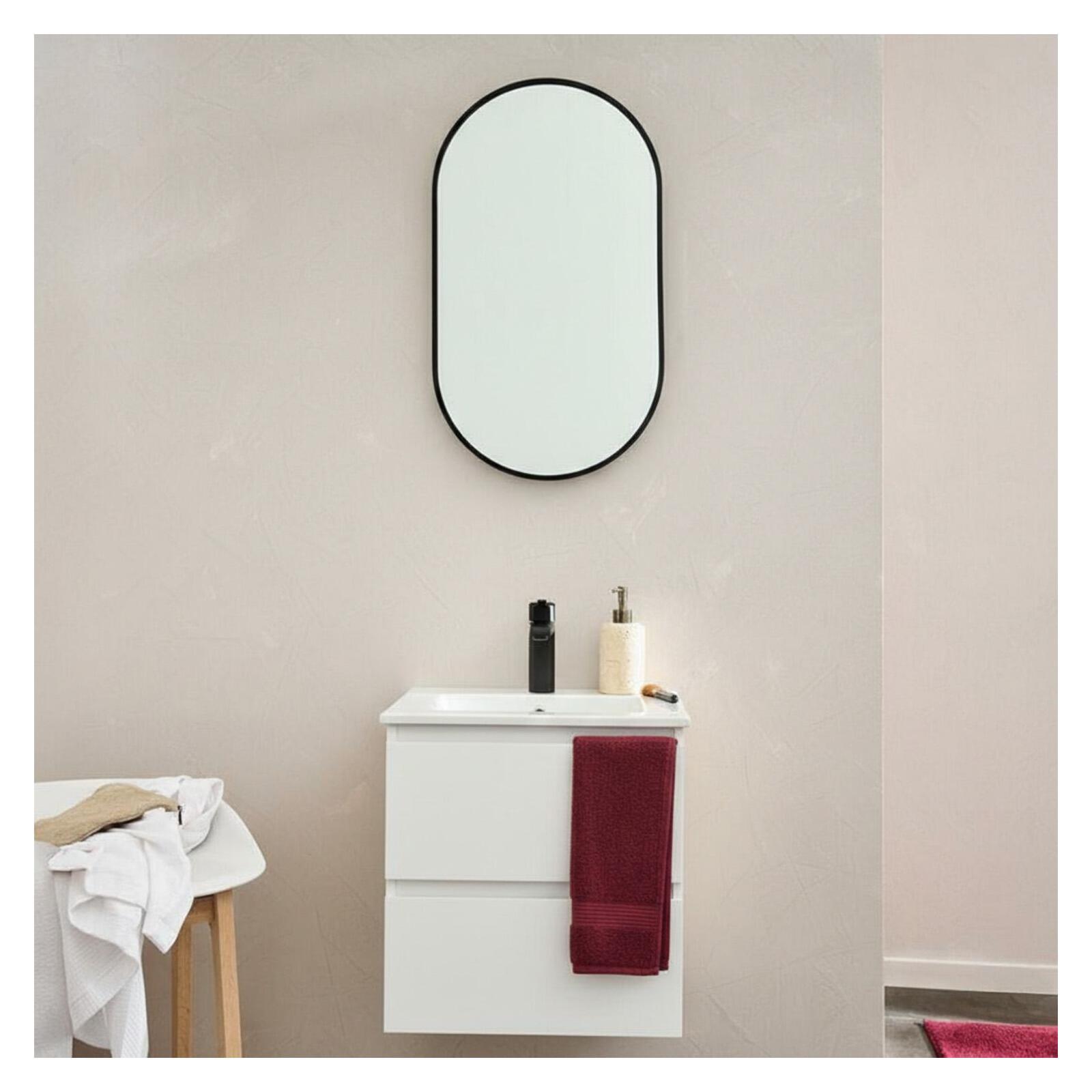 Mueble lavabo 45cm grifo negro y espejo sorrento