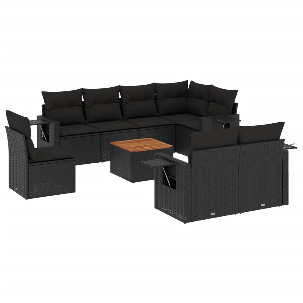 vidaXL set de sofás de jardín 8 piezas y cojines ratán sintético negro