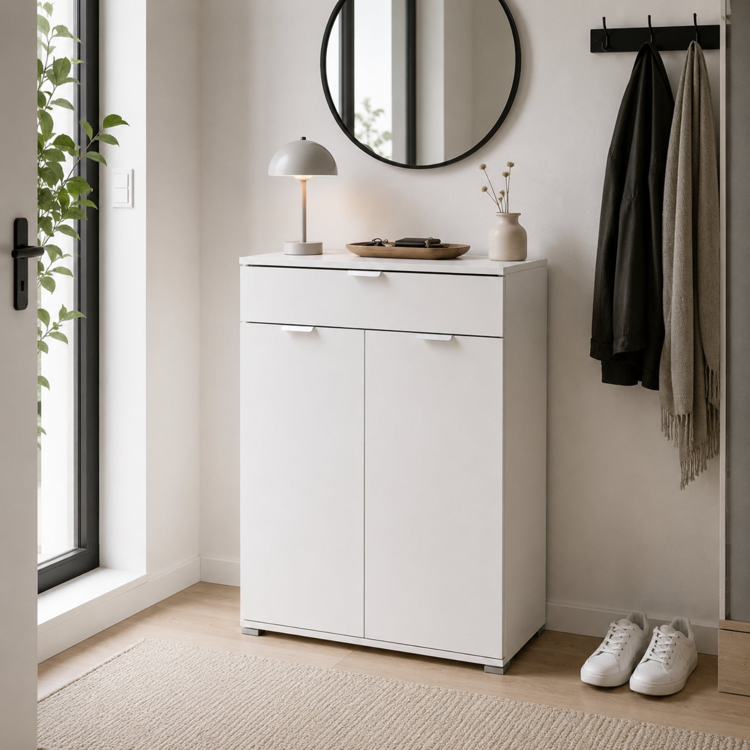 The white stone mueble baño 2 puertas con cajón blanco
