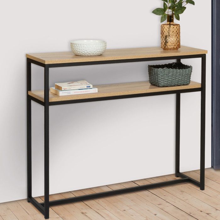 Consola doble de metal y madera detroit - 100x30x80 cm
