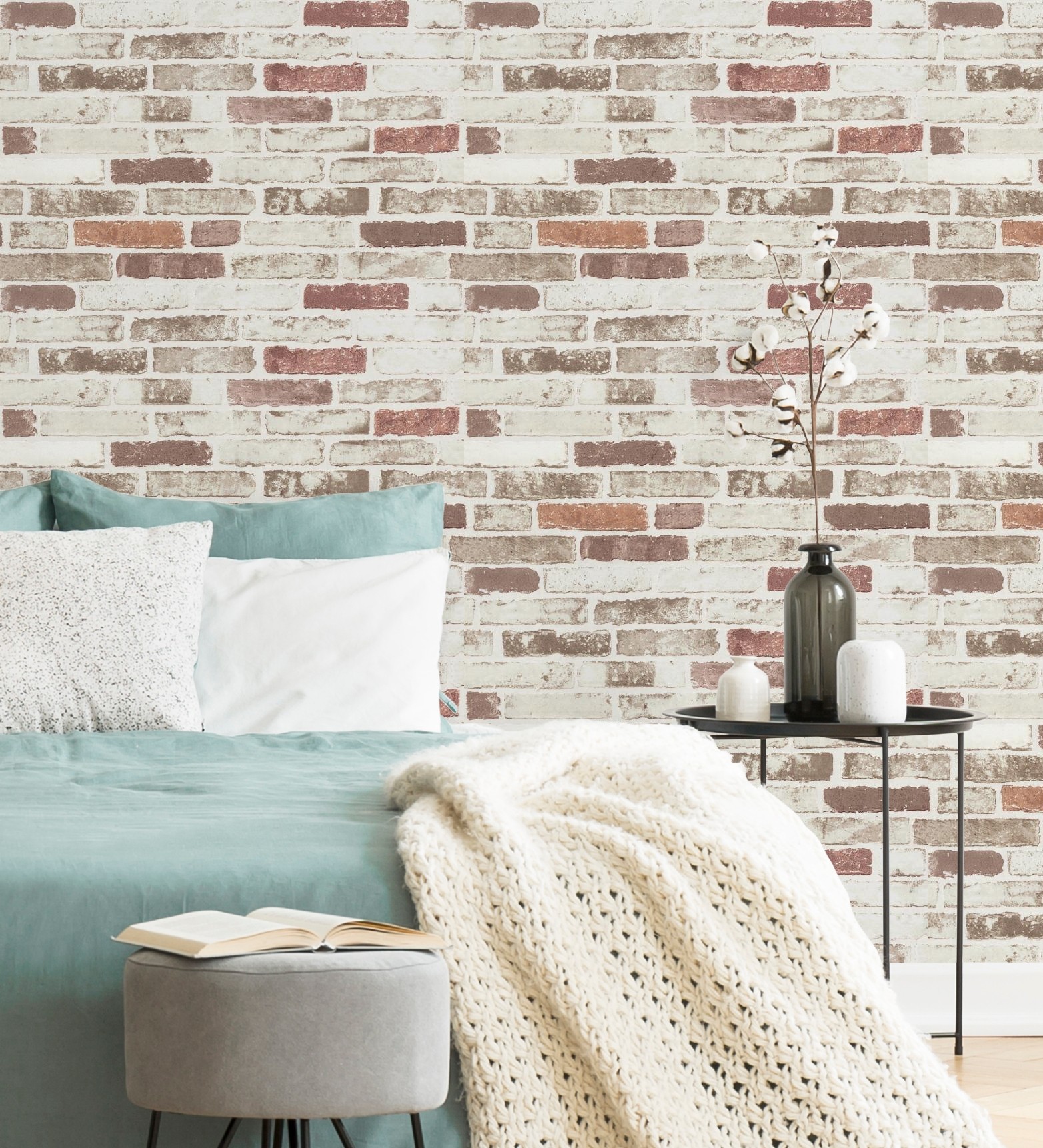 Papel pintado gaulan lavable muro de ladrillos pequeños blanco y 5.33m²
