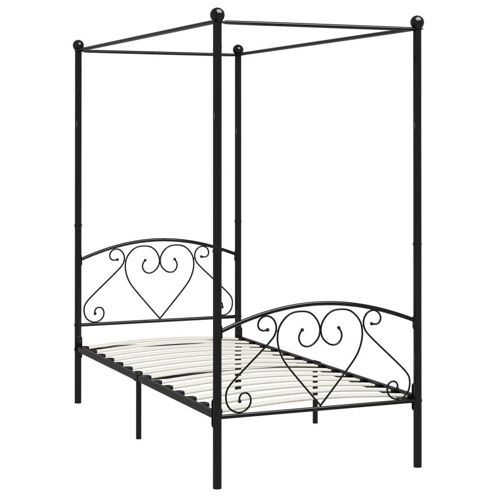 vidaXL estructura de cama con dosel sin colchón metal negro 90x200 cm