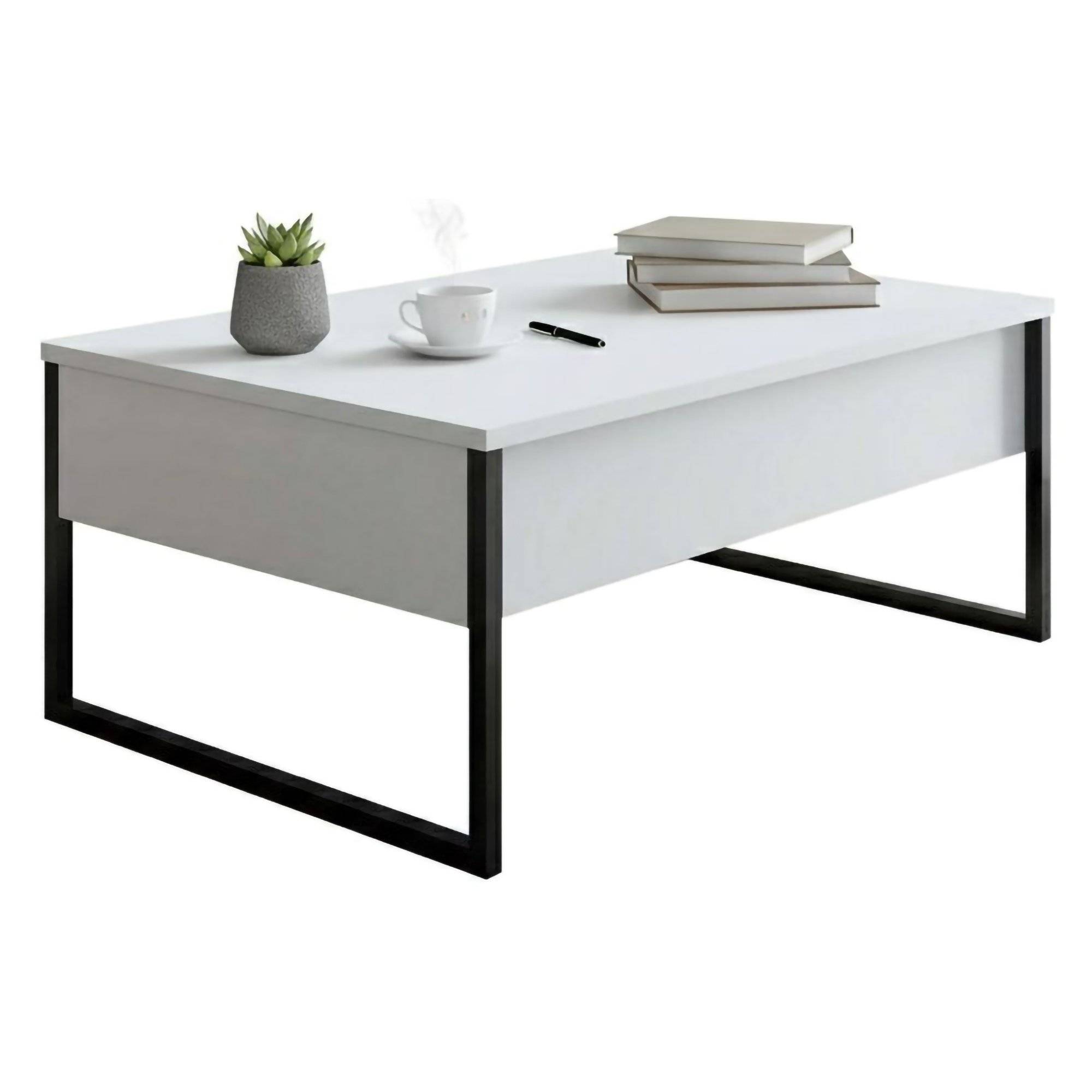 Mesa de centro lavinia, forma rectangular, metal blanco