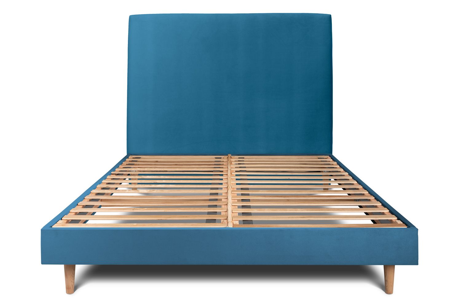 Cama de 135x190 cm con cabecero tapizado - tejido de terciopelo - azul océa