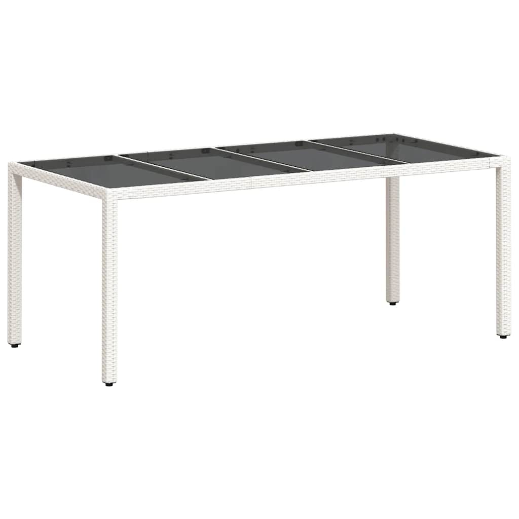 vidaXL mesa de jardín superficie de vidrio ratán pe blanco 190x90x75cm