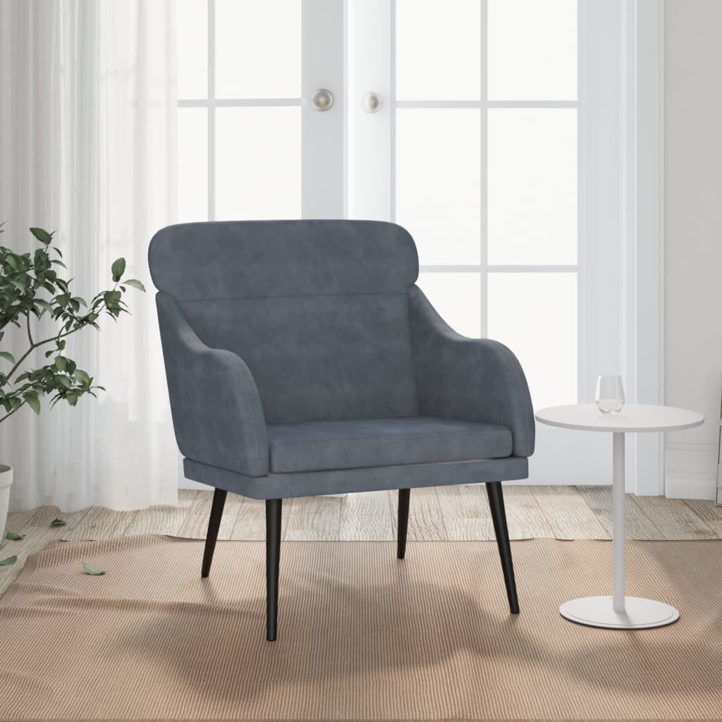 Sillón de terciopelo gris oscuro 63x76x80 cm es6744