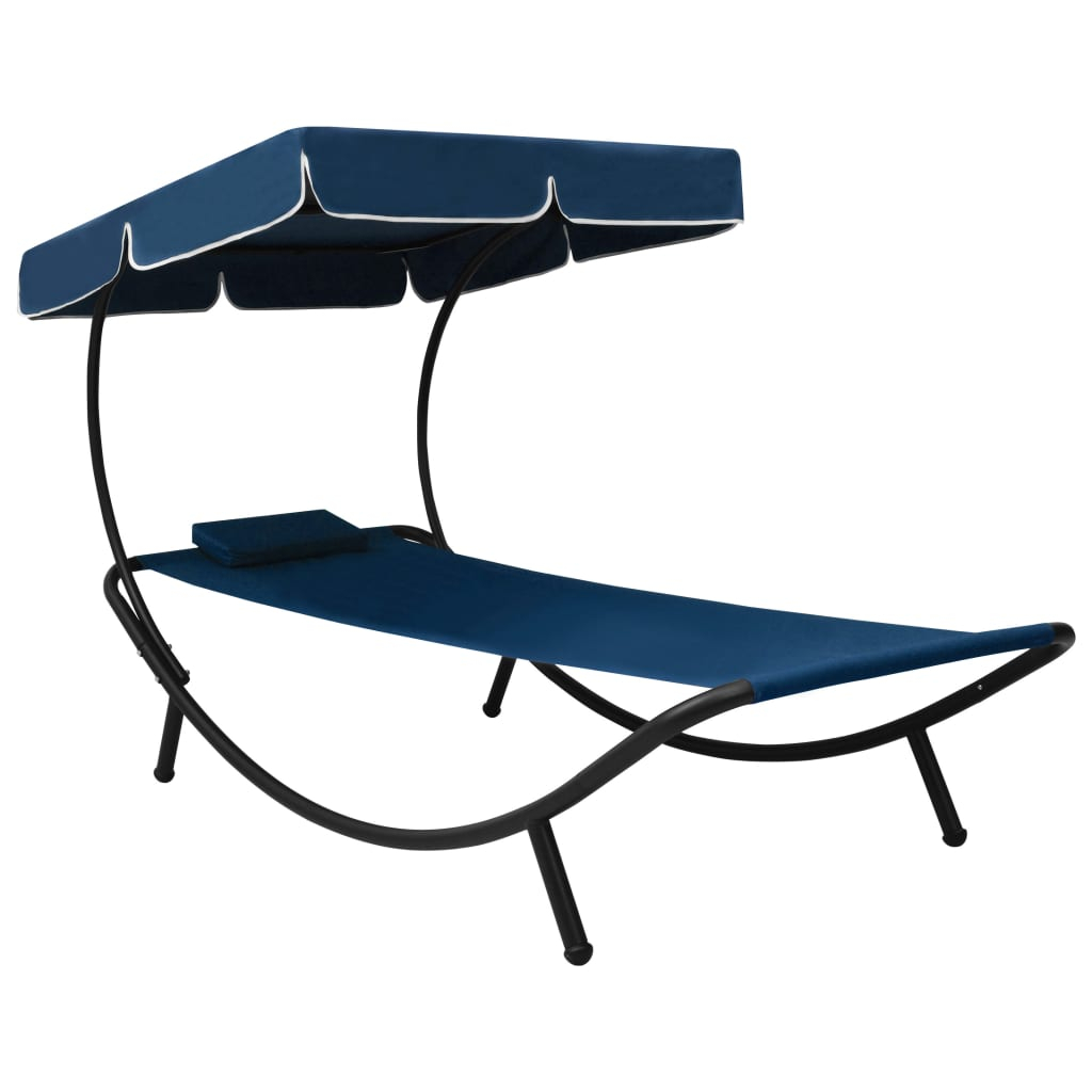 vidaXL tumbona de jardín con toldo y cojín azul