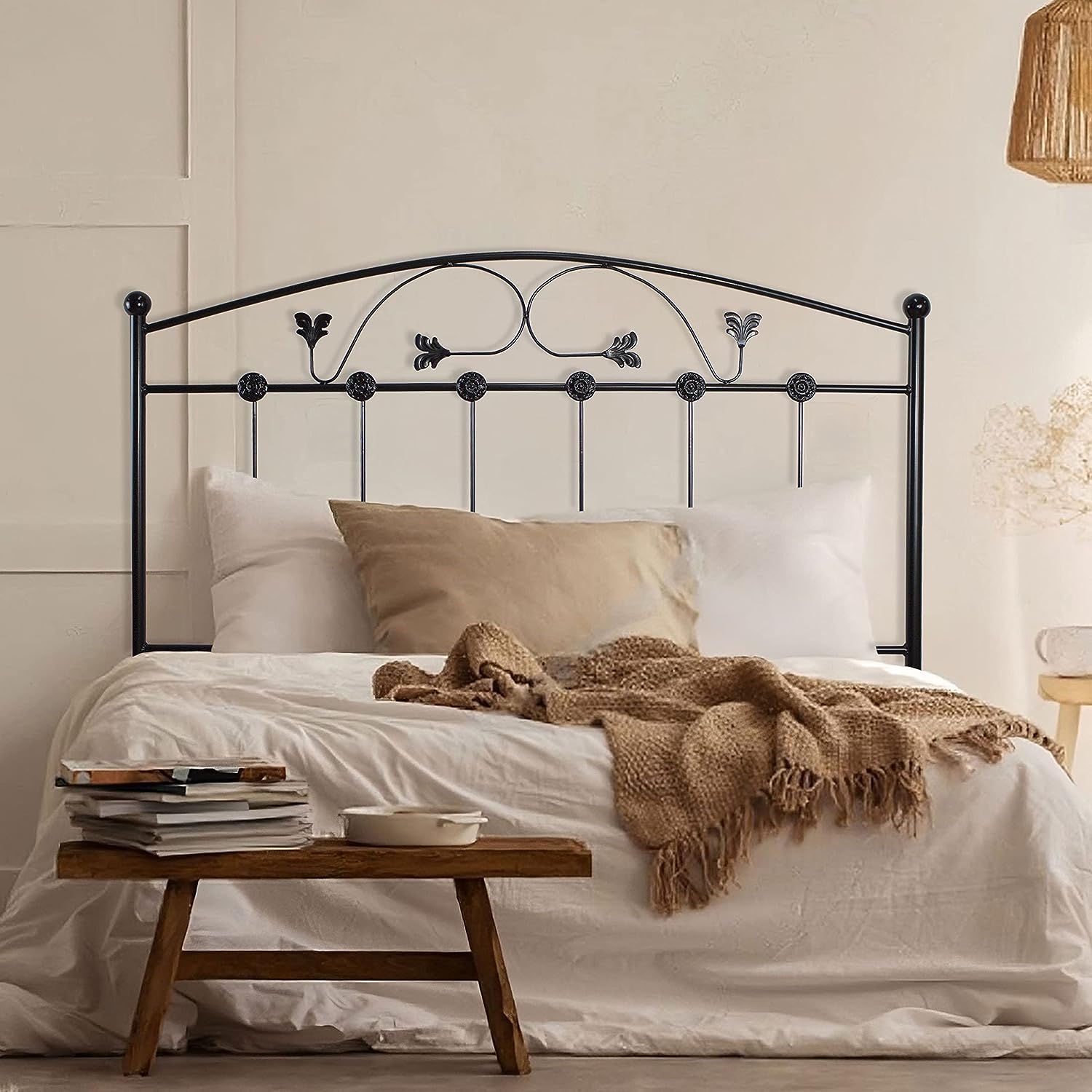 Cabecero de forja manchego, rosa palo para cama de 135 cm