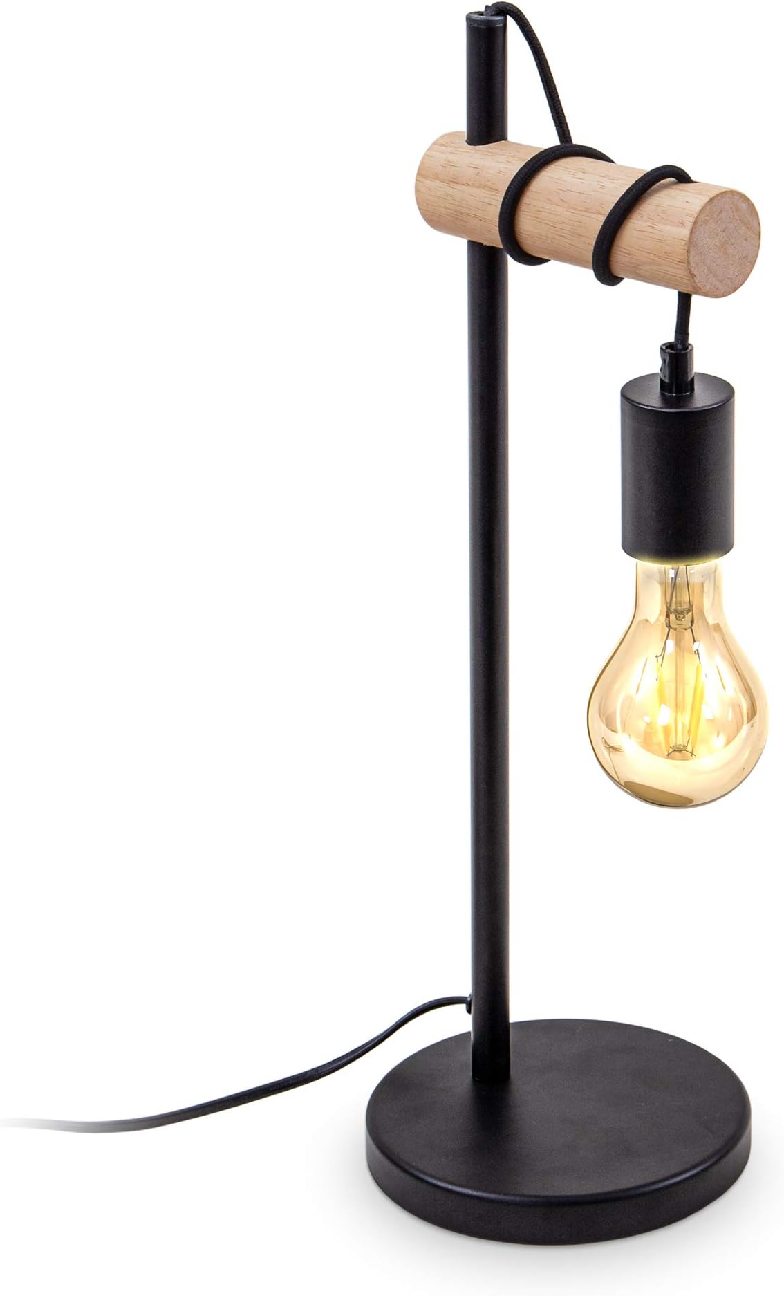 Aigostar lámpara mesa retro E27, industrial metal, negro/dorado